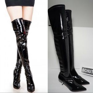 Schutz Sz 7.5 Black Patent Leather Otk Boots